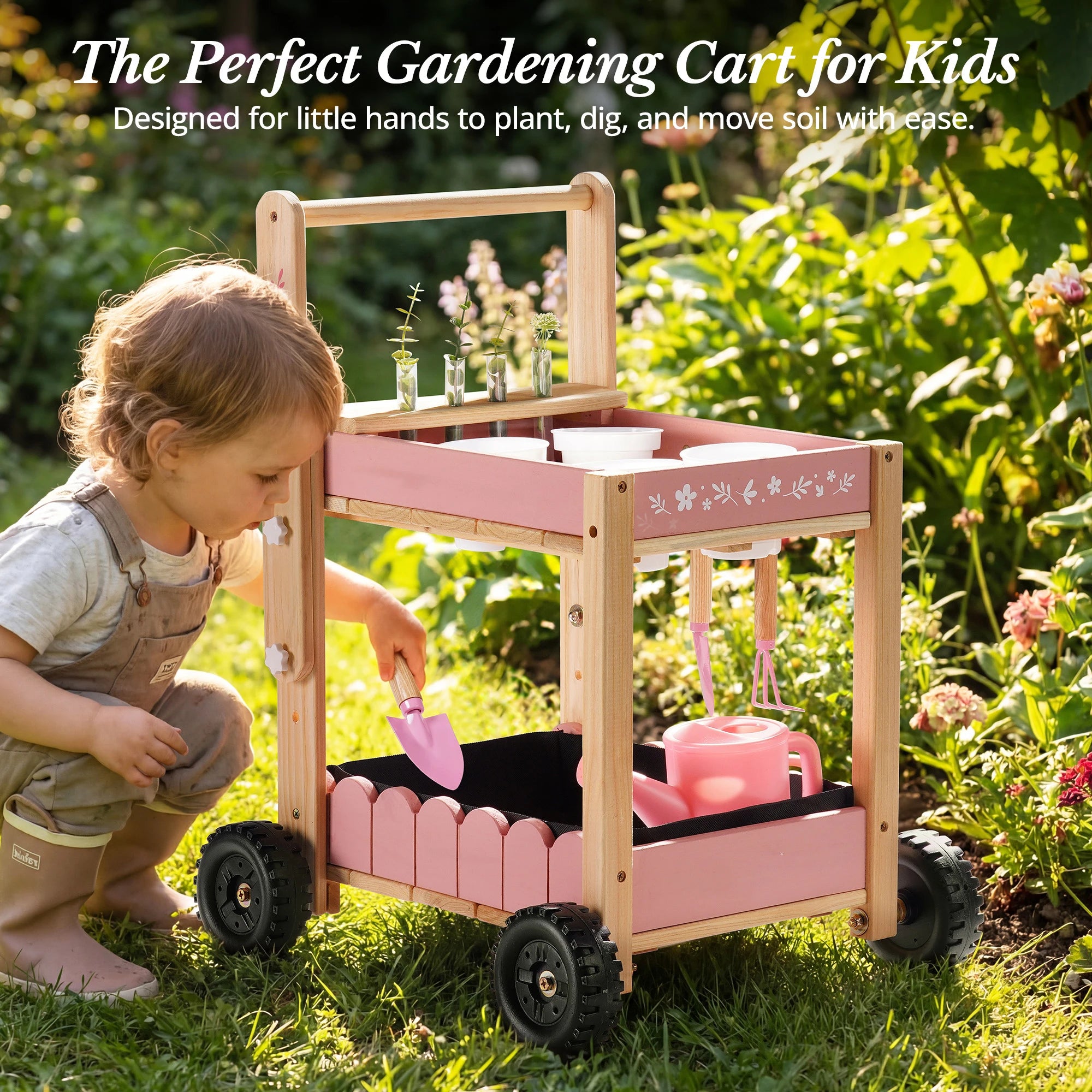Kinder-Gartenset mit Holztrolley