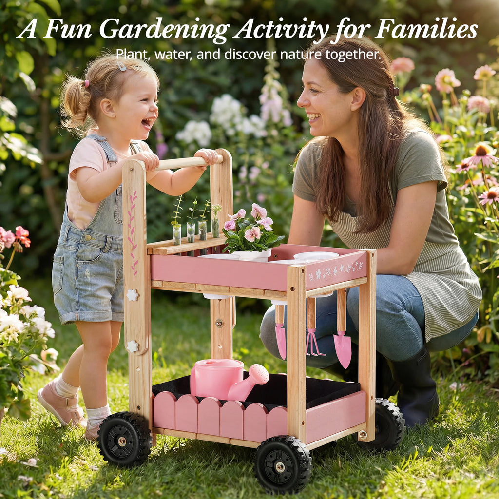 Kinder-Gartenset mit Holztrolley
