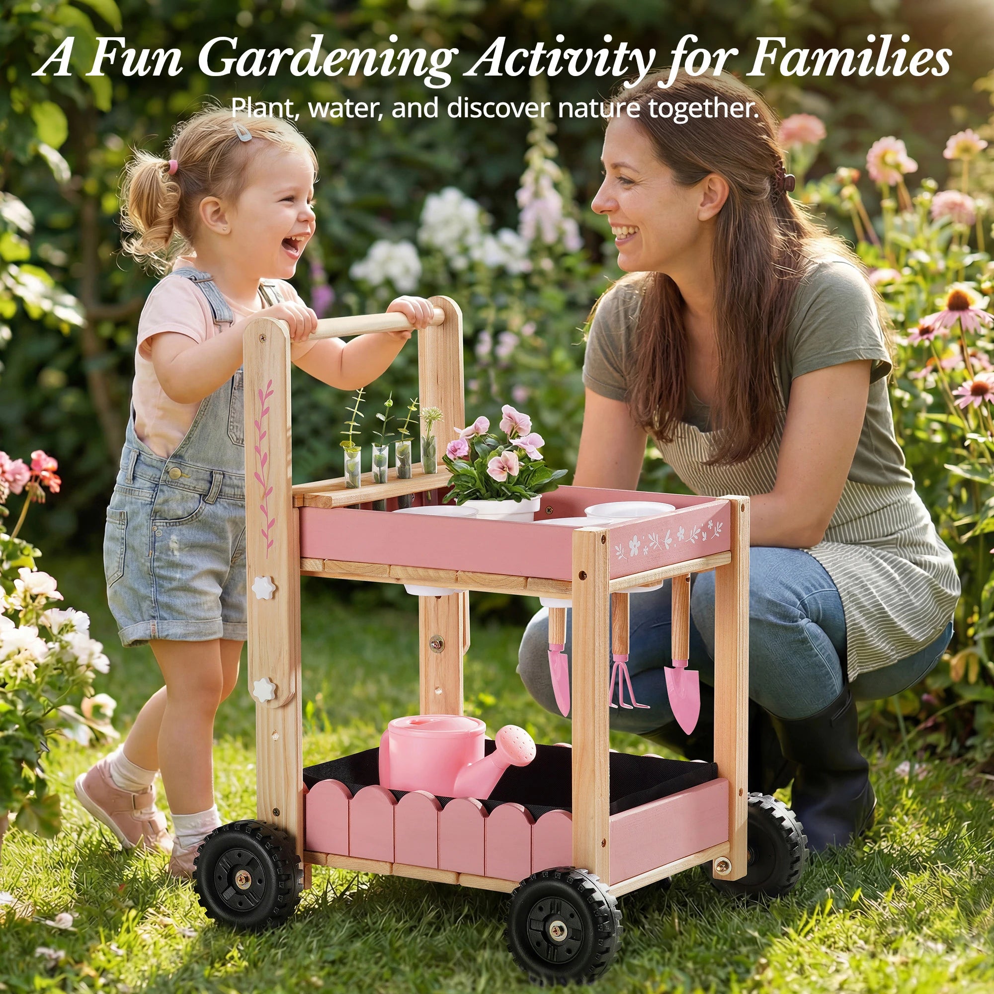 Kinder-Gartenset mit Holztrolley