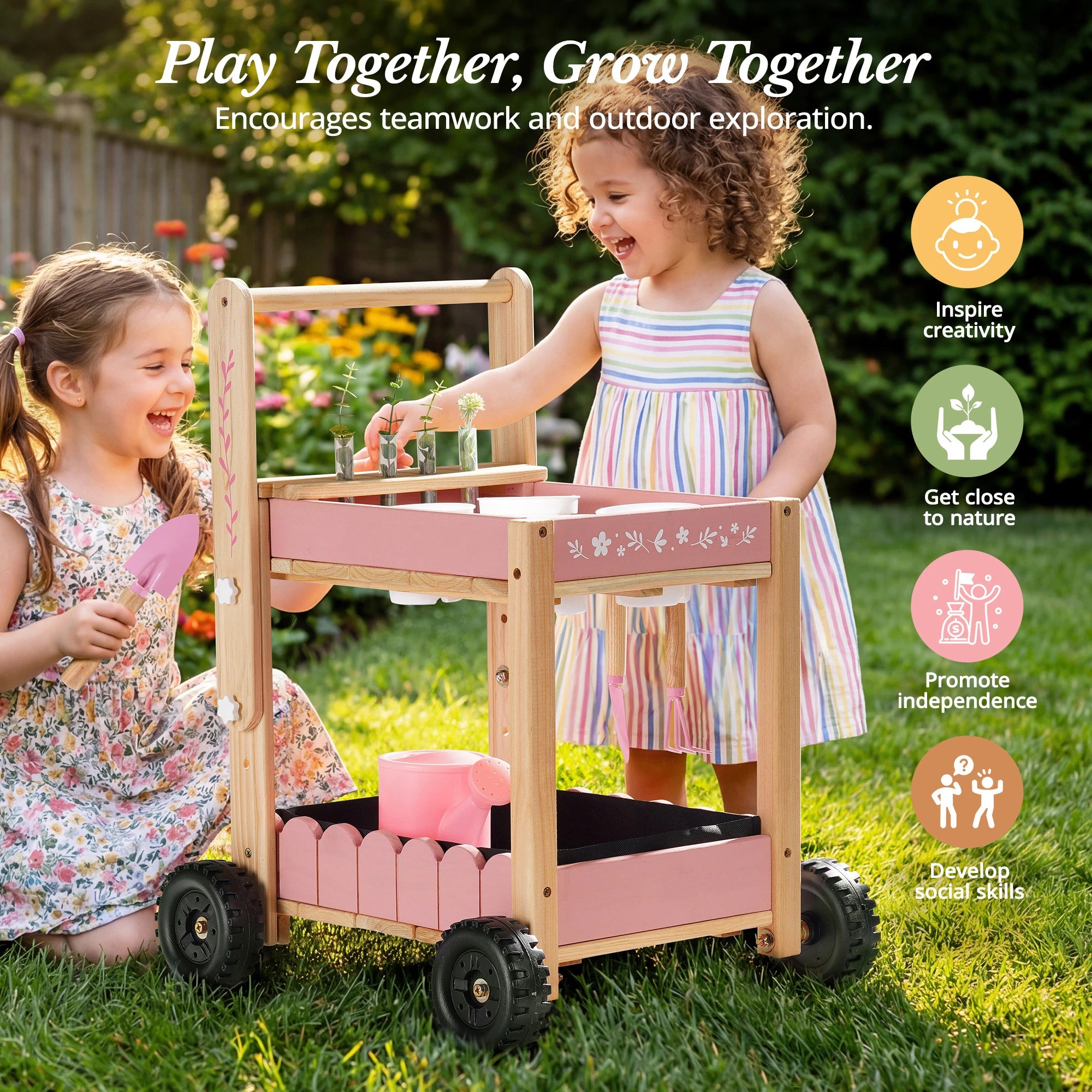 Kinder-Gartenset mit Holztrolley