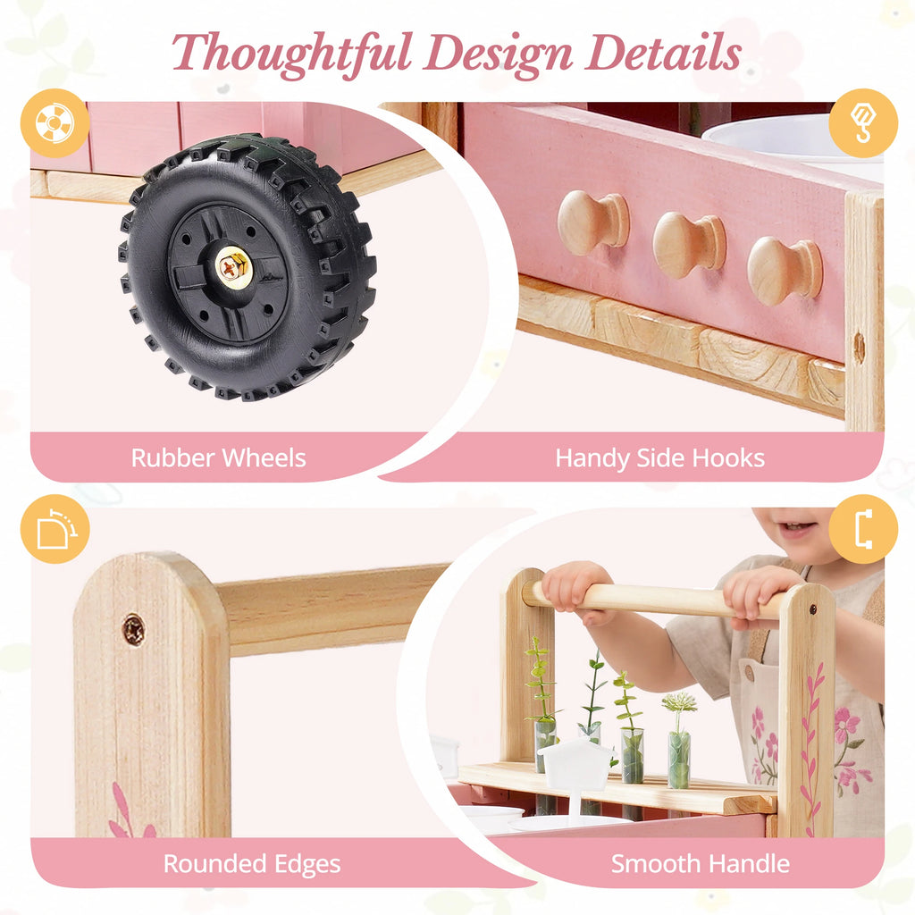 Kinder-Gartenset mit Holztrolley