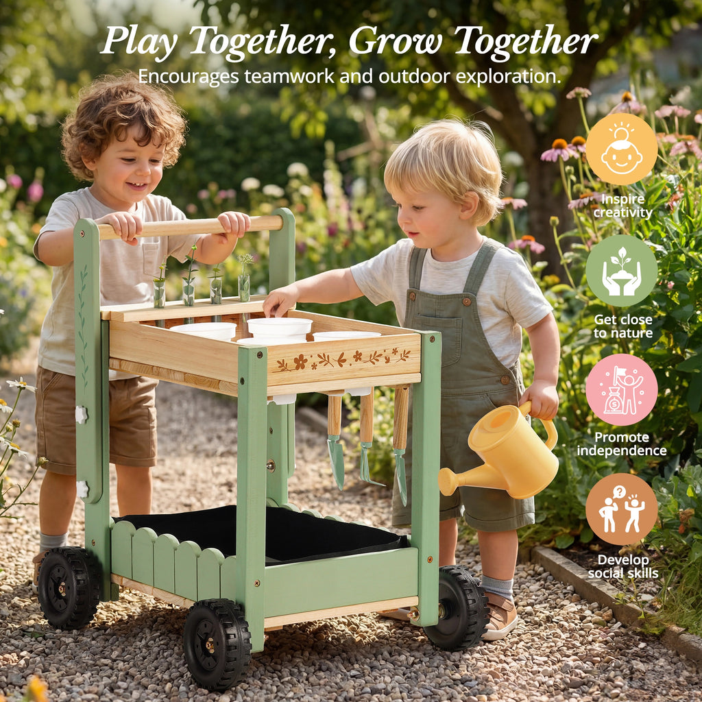 Kinder-Gartenset mit Holztrolley