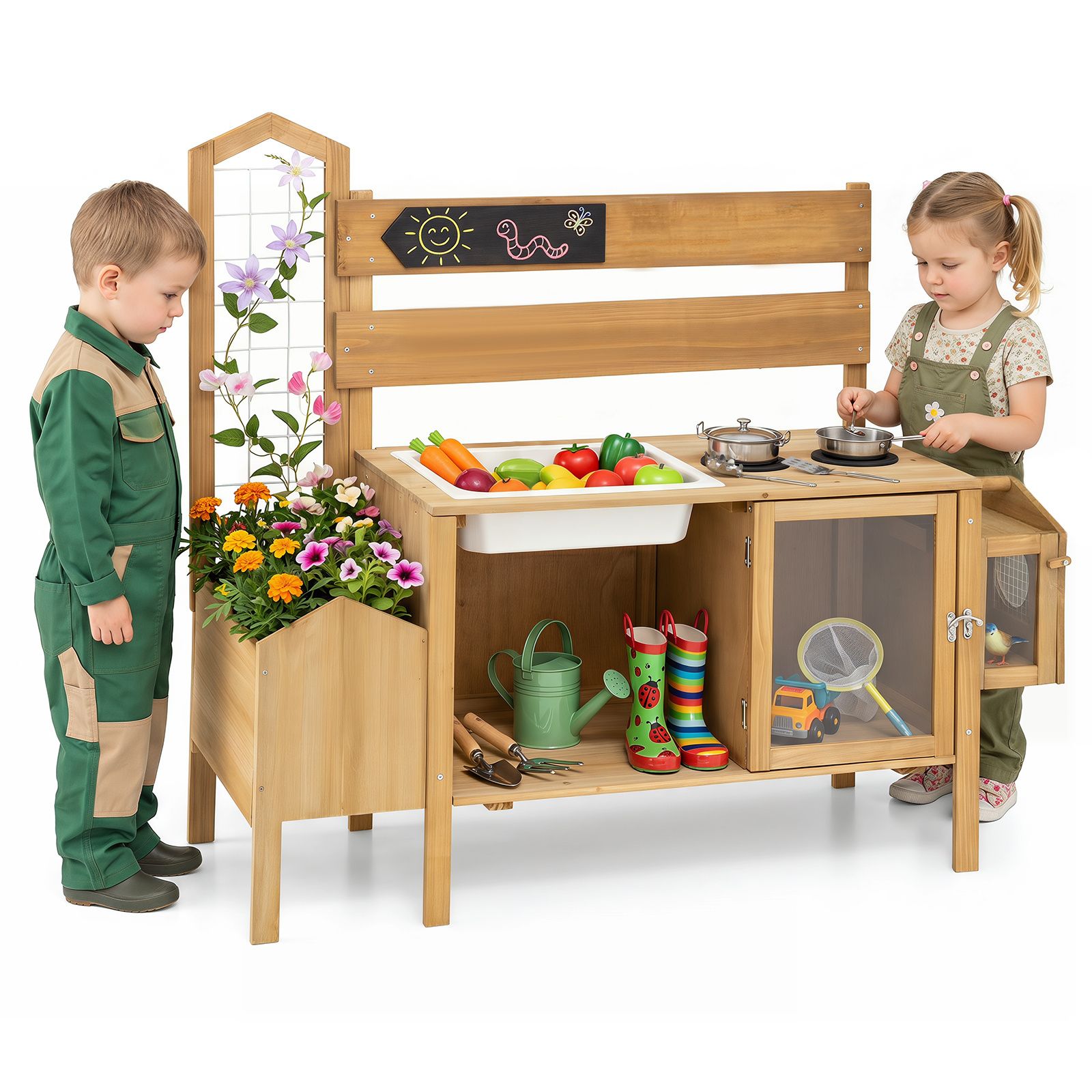 Kinder-Matschküche mit Vogelkäfig & Blumenkasten SproutHands™