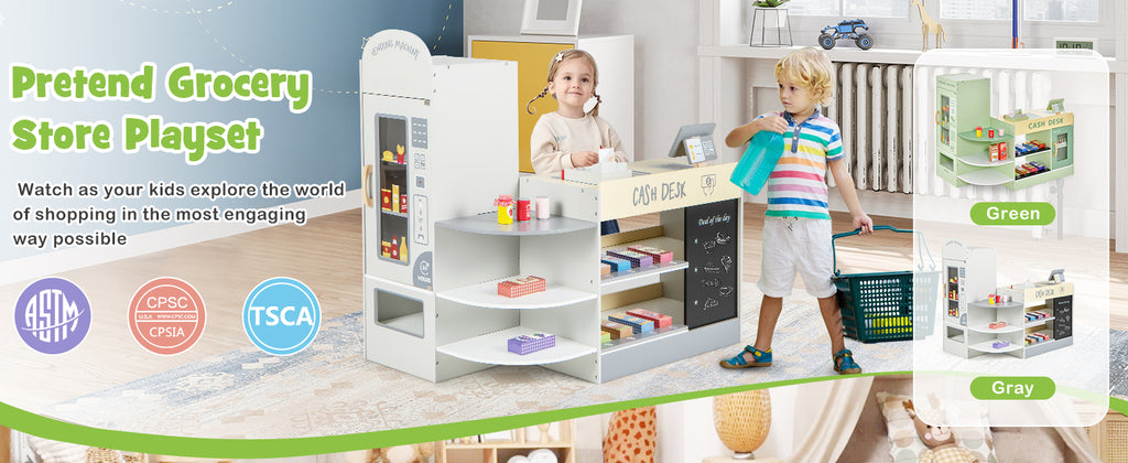 Kids Wooden Grocery Store Play Set with Cashier SproutHands™