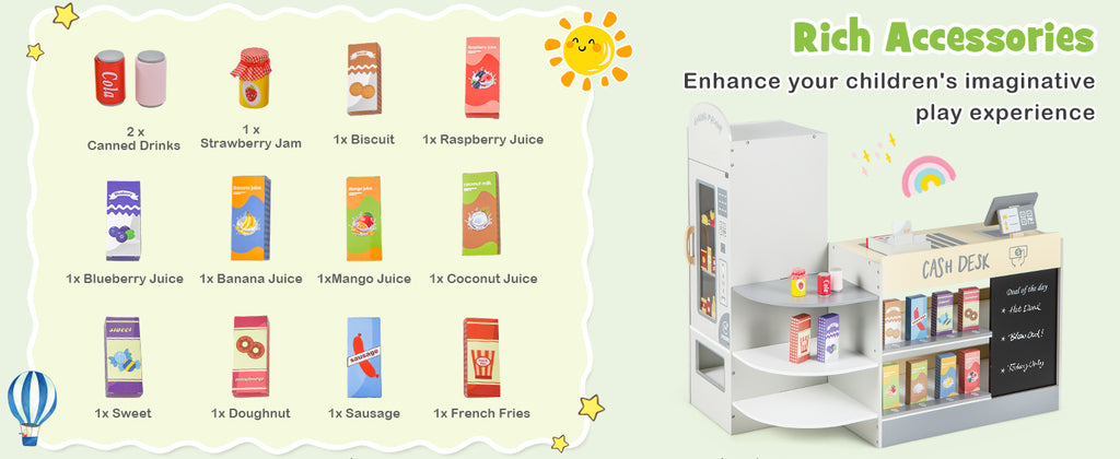 Kids Wooden Grocery Store Play Set with Cashier SproutHands™