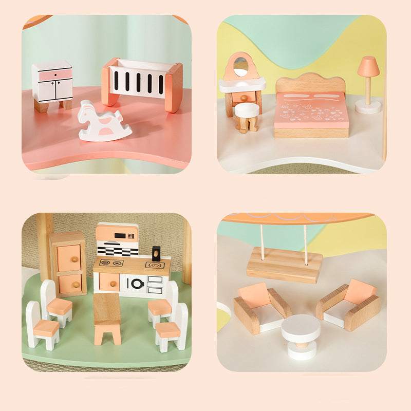 DIY Holz Puppenhaus Kinder mit Möbeln – 3-stöckiges Dollhouse Spielhaus ab 3 Jahren | SproutHands™