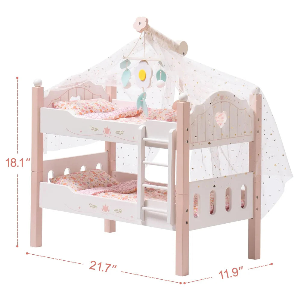 SproutHands™ Rosa Puppenbett aus Holz