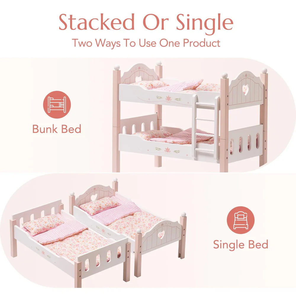 SproutHands™ Rosa Puppenbett aus Holz