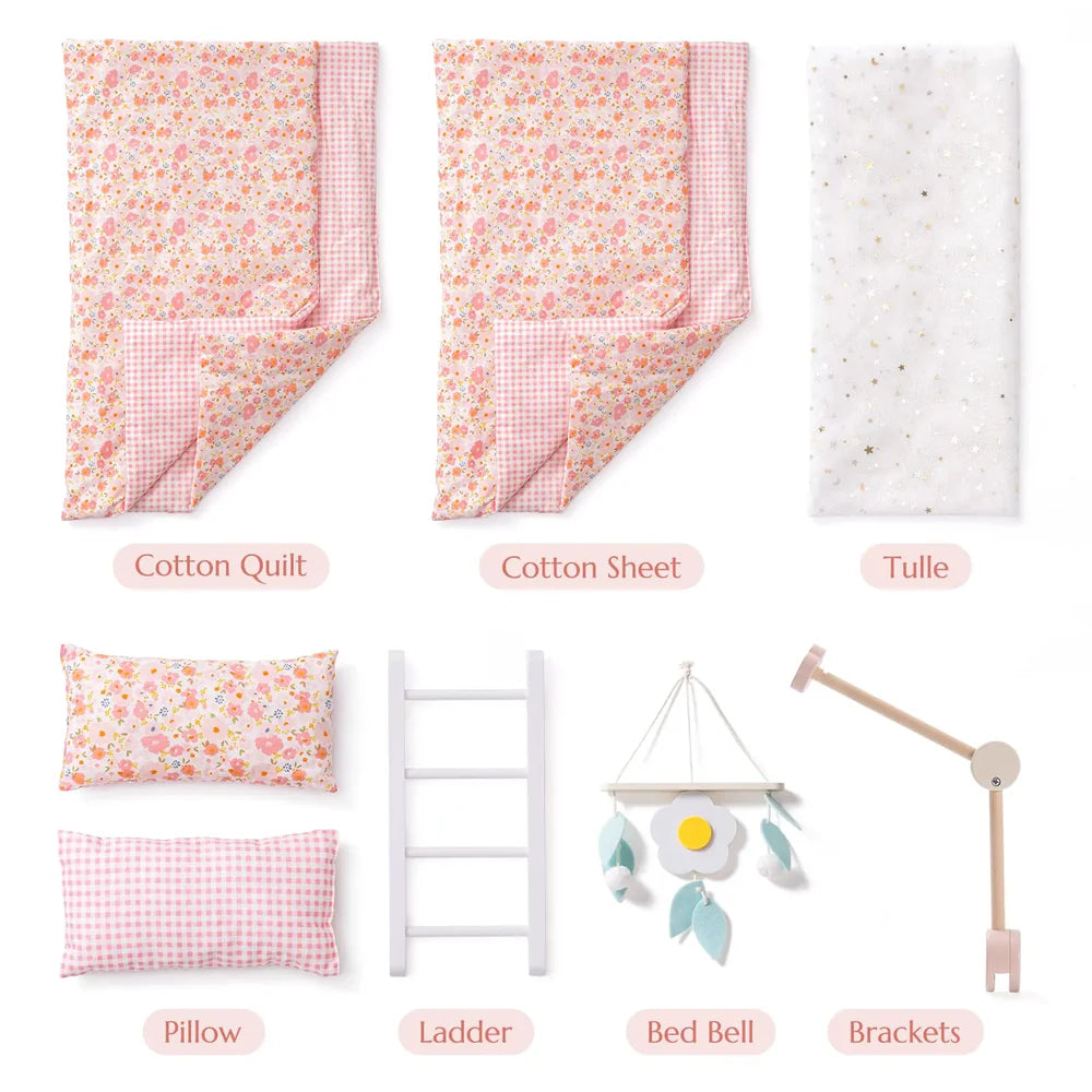 SproutHands™ Rosa Puppenbett aus Holz