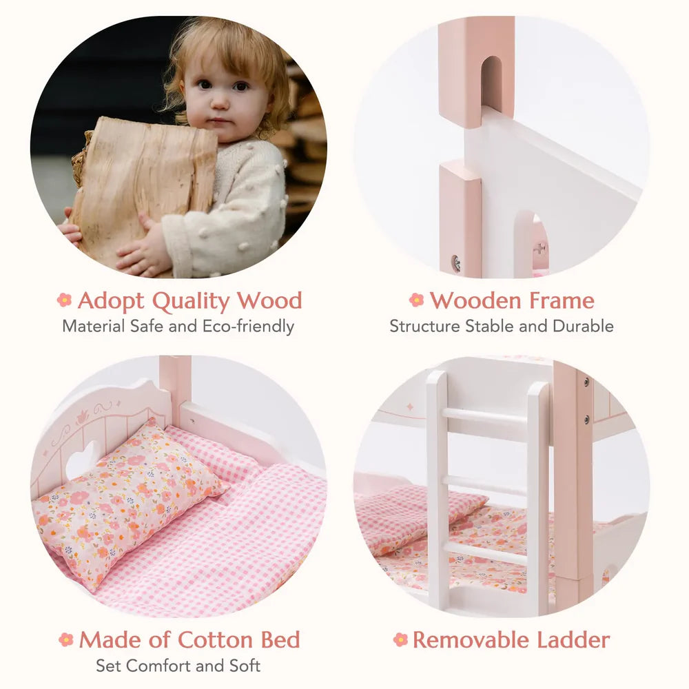 SproutHands™ Rosa Puppenbett aus Holz
