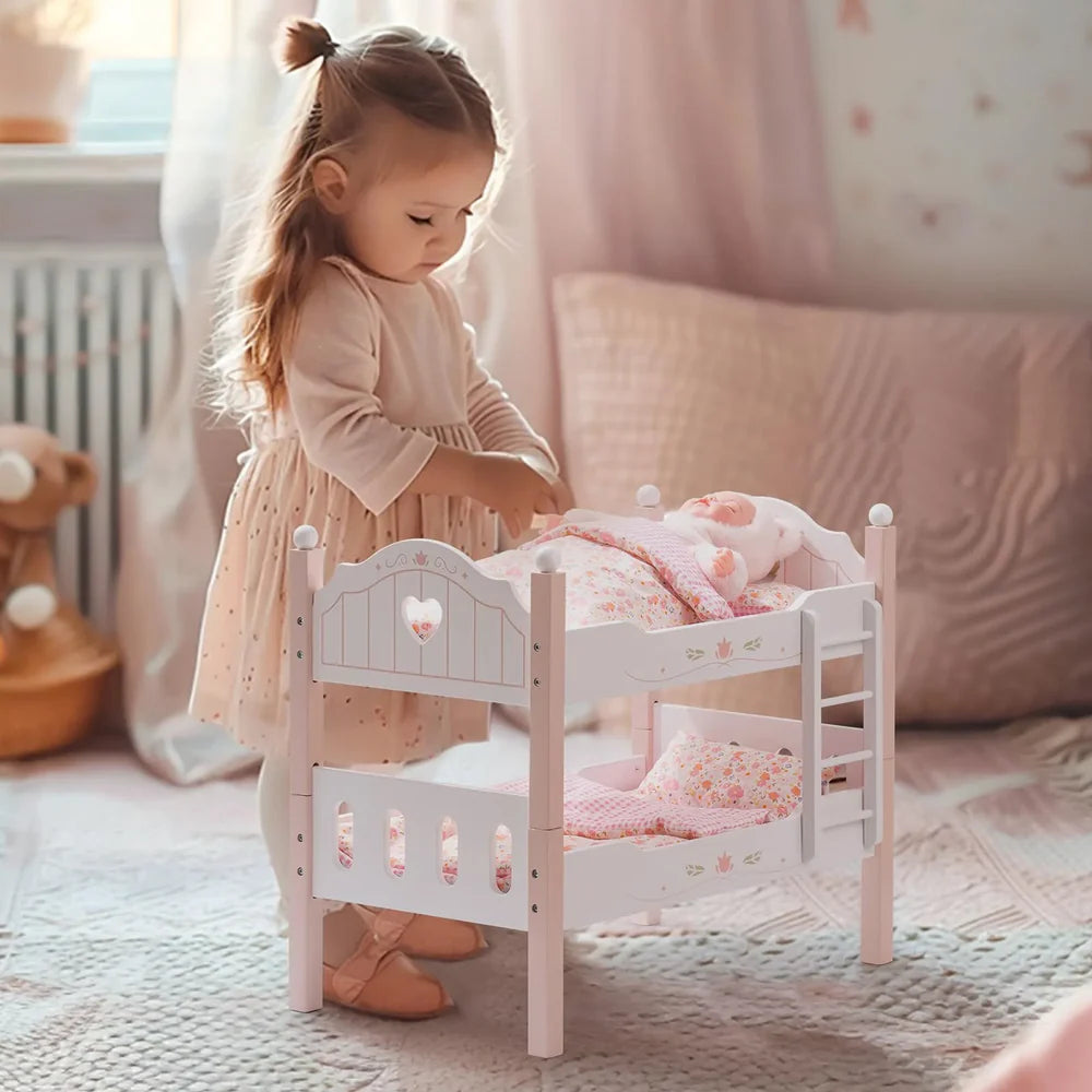 SproutHands™ Rosa Puppenbett aus Holz