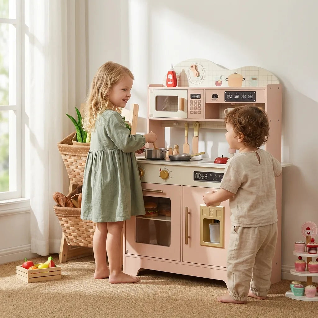 Rosa Spielküche Set - Holz Spielküche Zubehör