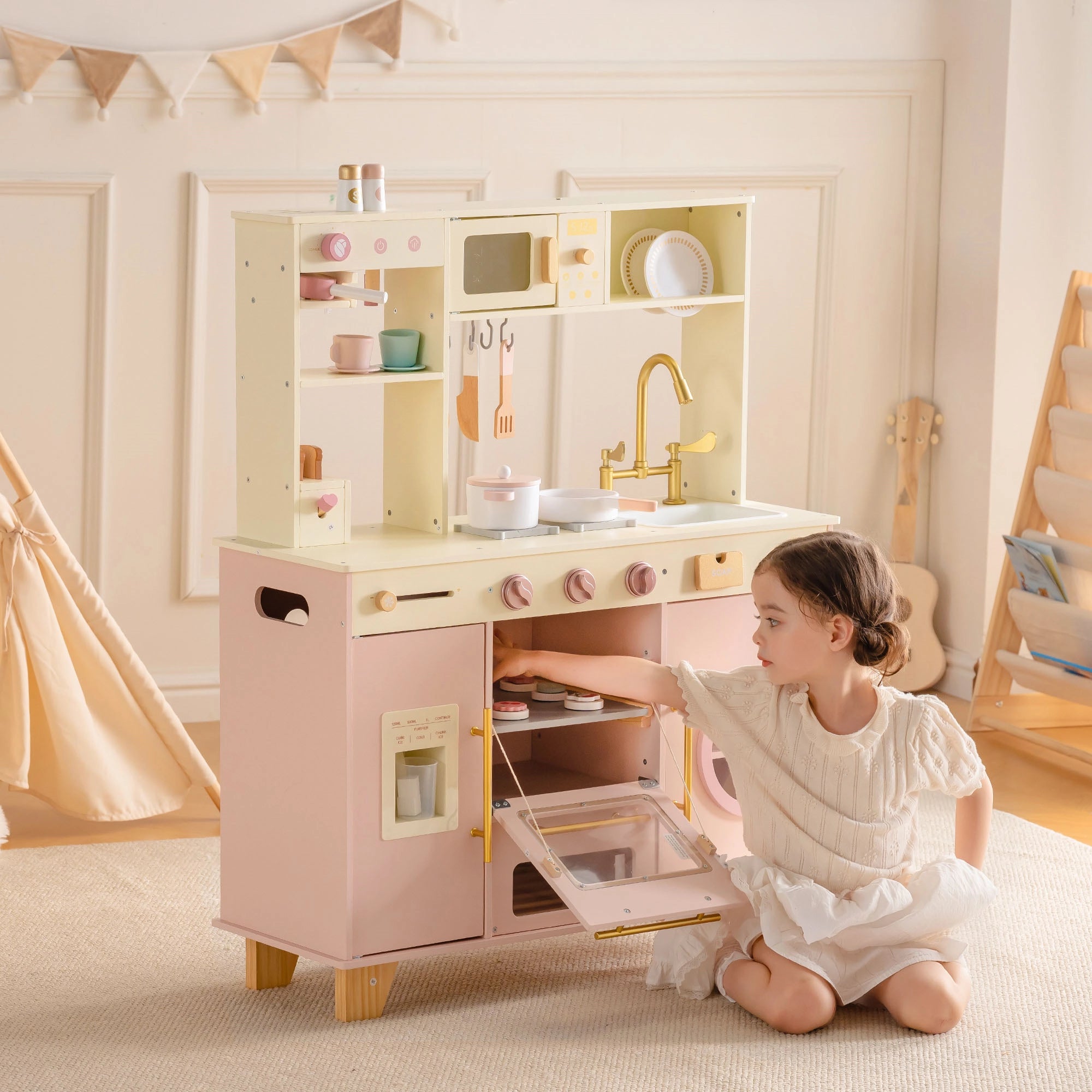 Pink Wooden Play Kitchen Set SproutHands™