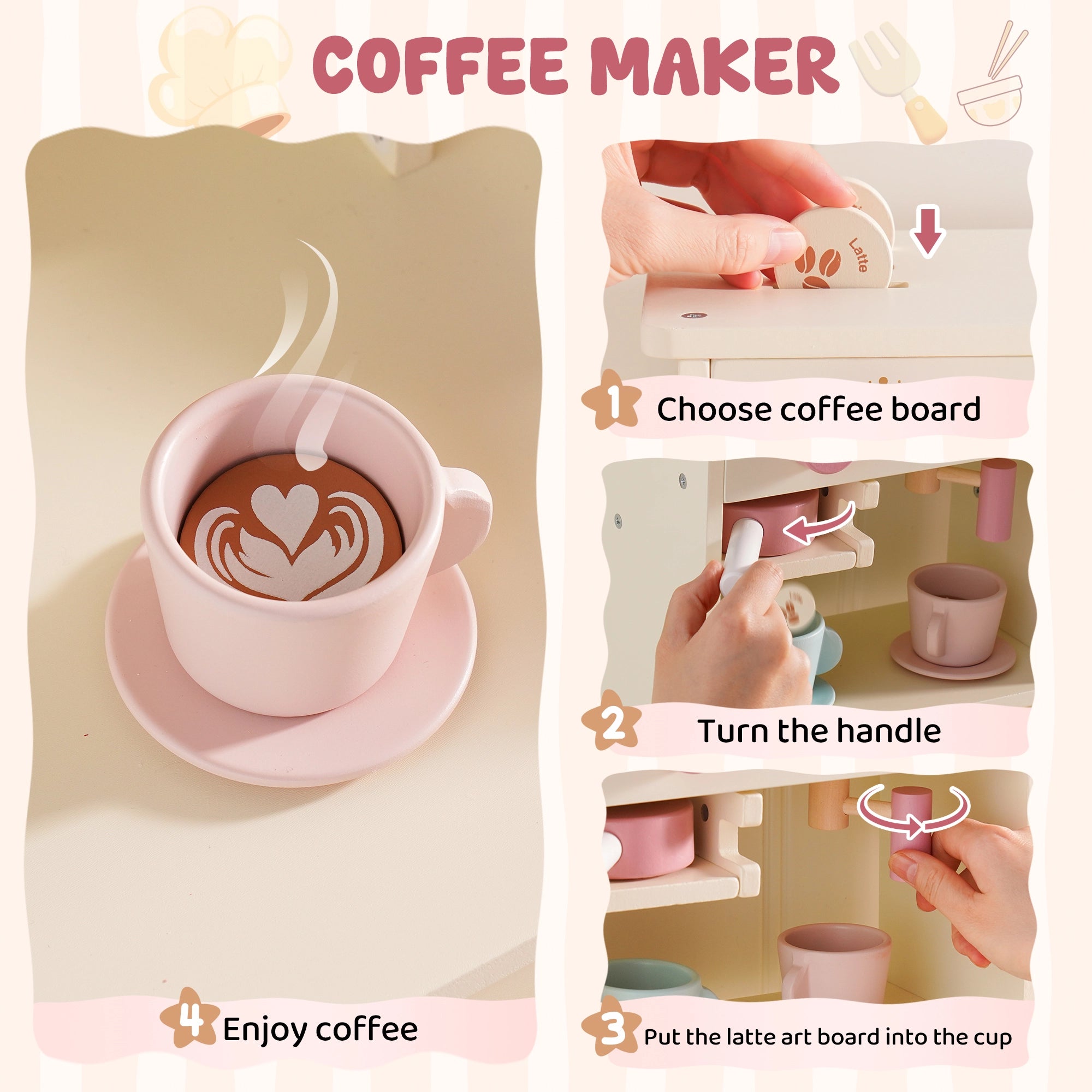 Pink Wooden Play Kitchen Set SproutHands™