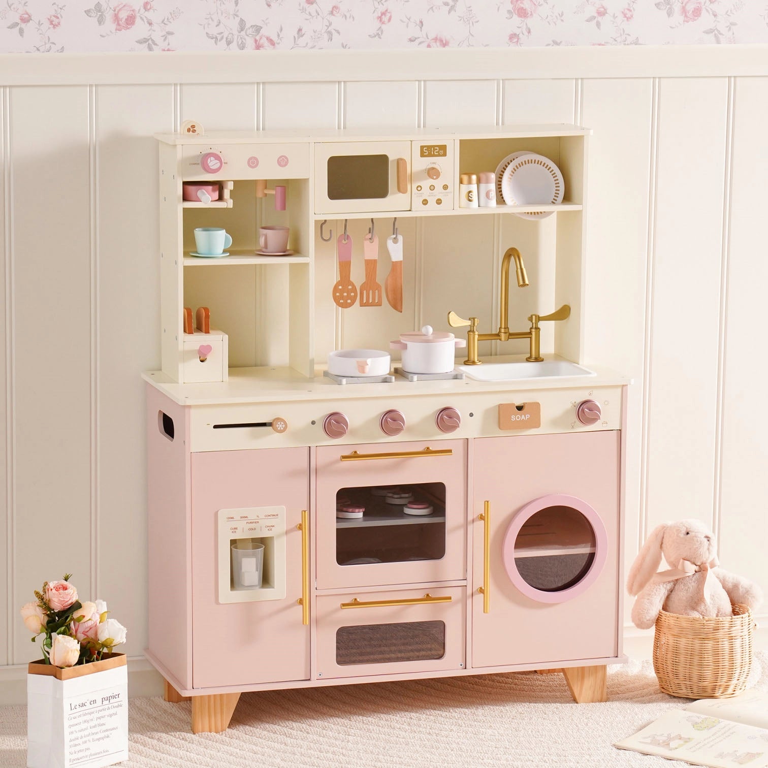 Pink Wooden Play Kitchen Set SproutHands™