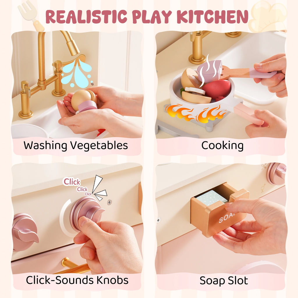 Pink Wooden Play Kitchen Set SproutHands™