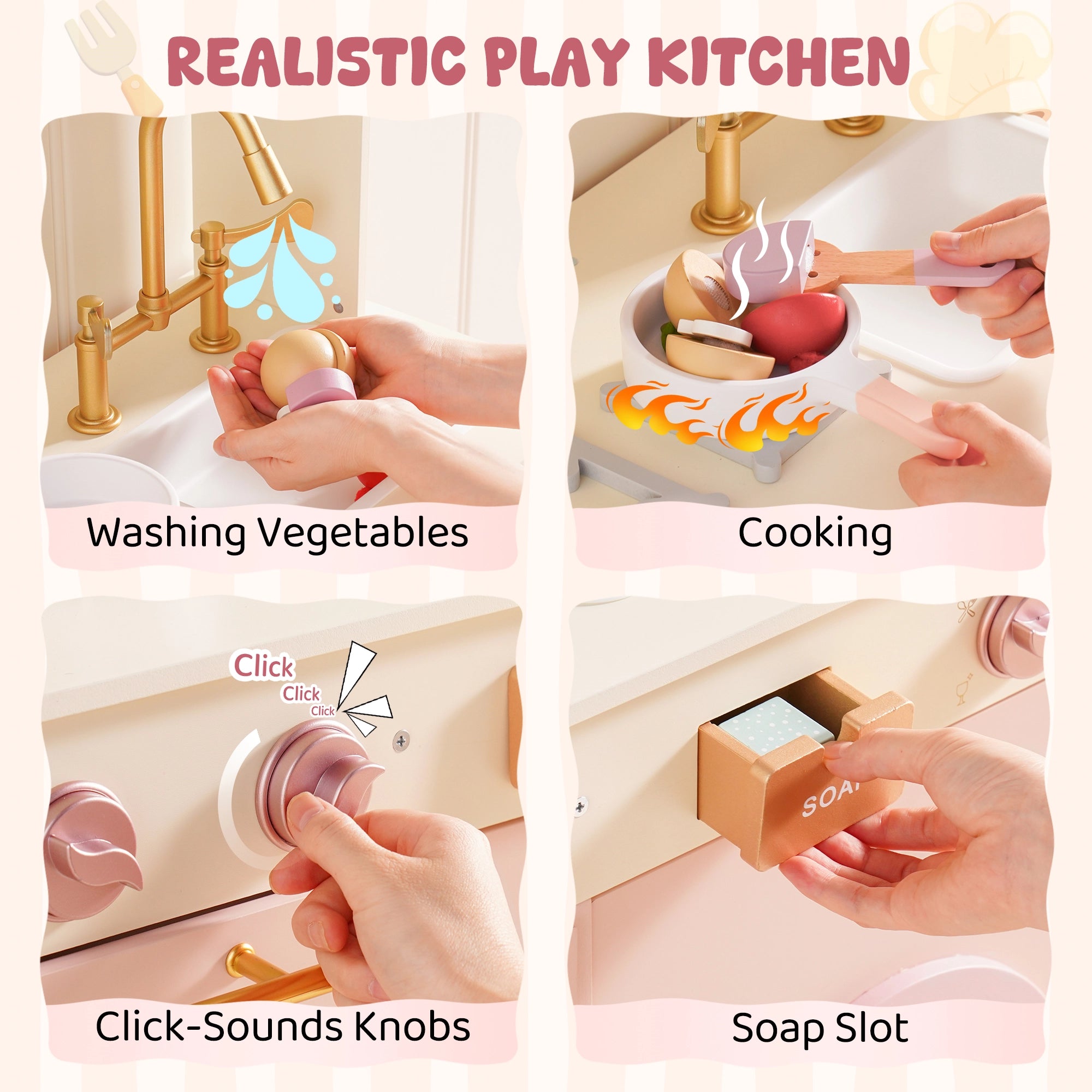 Pink Wooden Play Kitchen Set SproutHands™