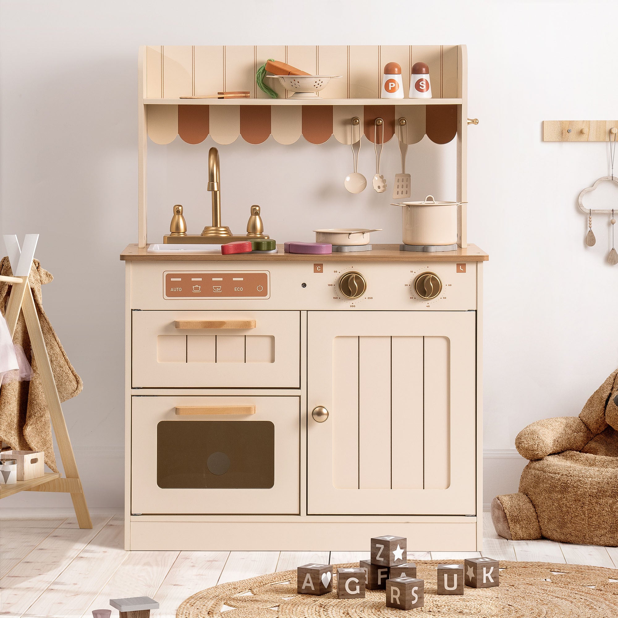 Realistic Wooden Play Kitchen for Kids