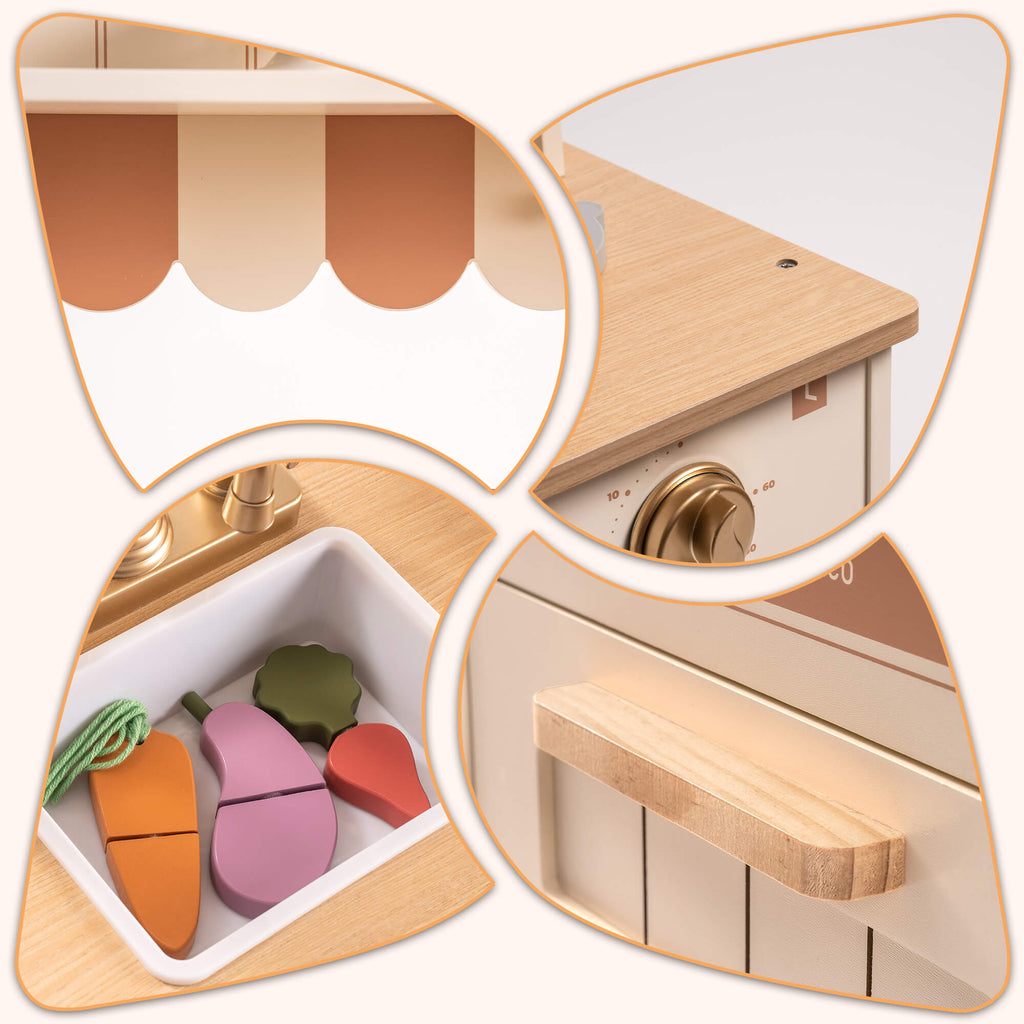Realistic Wooden Play Kitchen for Kids
