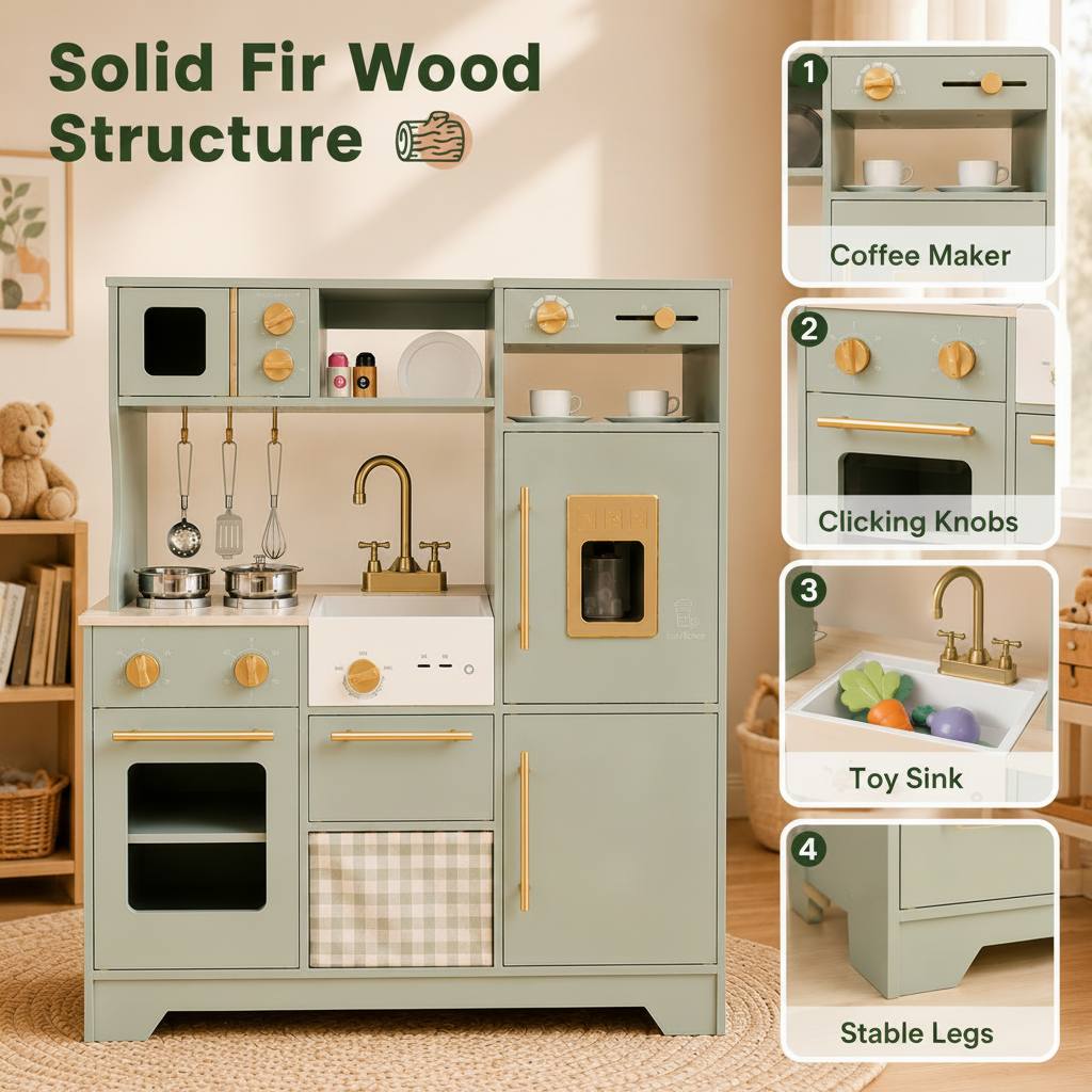 Holzspielküche in Salbeigrün — Traumküche für kleine Köche SproutHands™