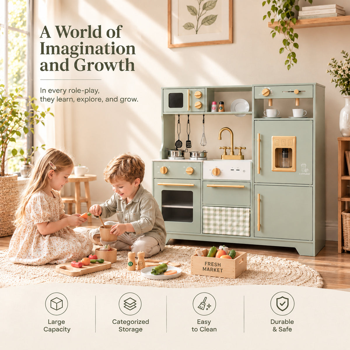 Holzspielküche in Salbeigrün — Traumküche für kleine Köche SproutHands®