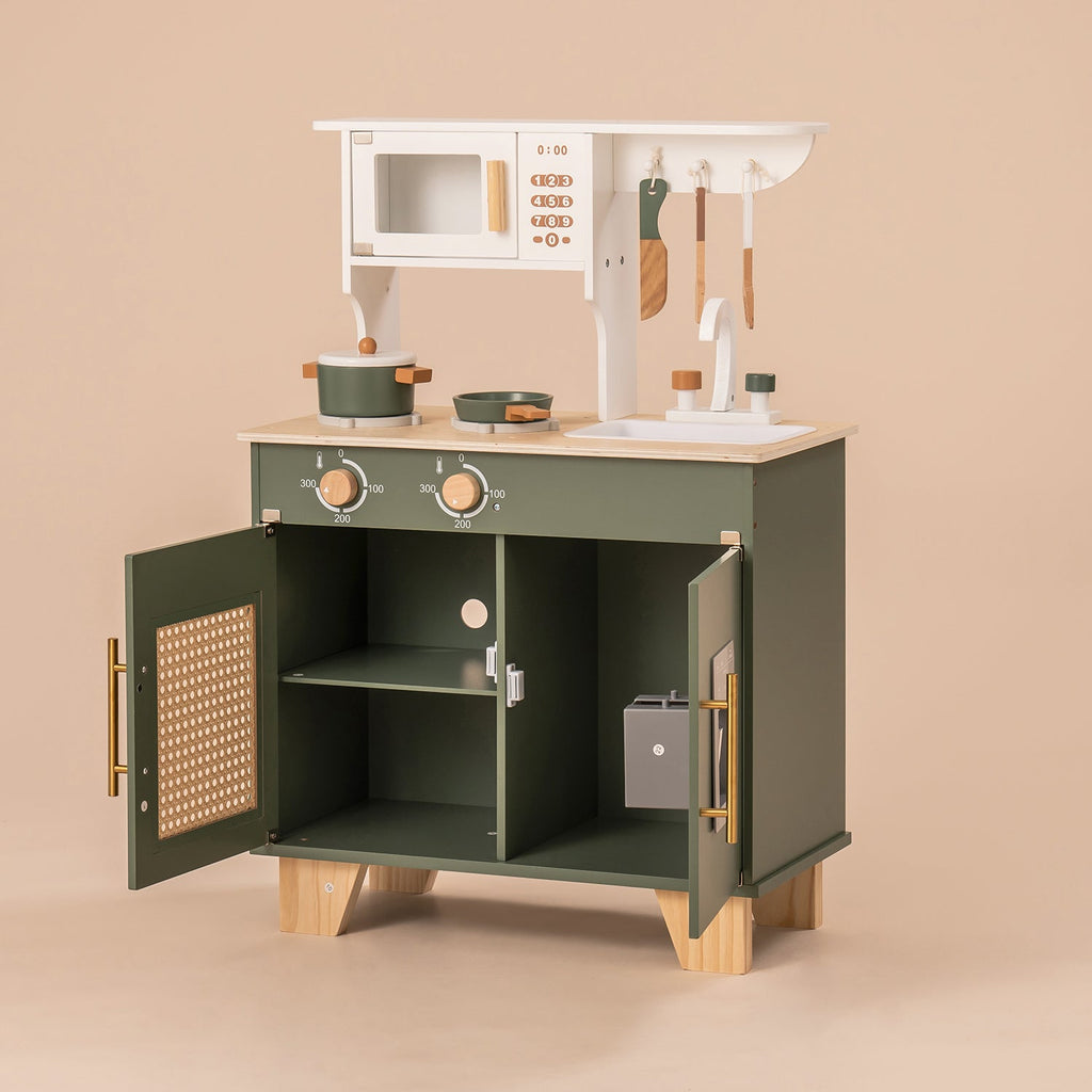 Vintage Green Wooden Toy Kitchen Set - Lunamoa