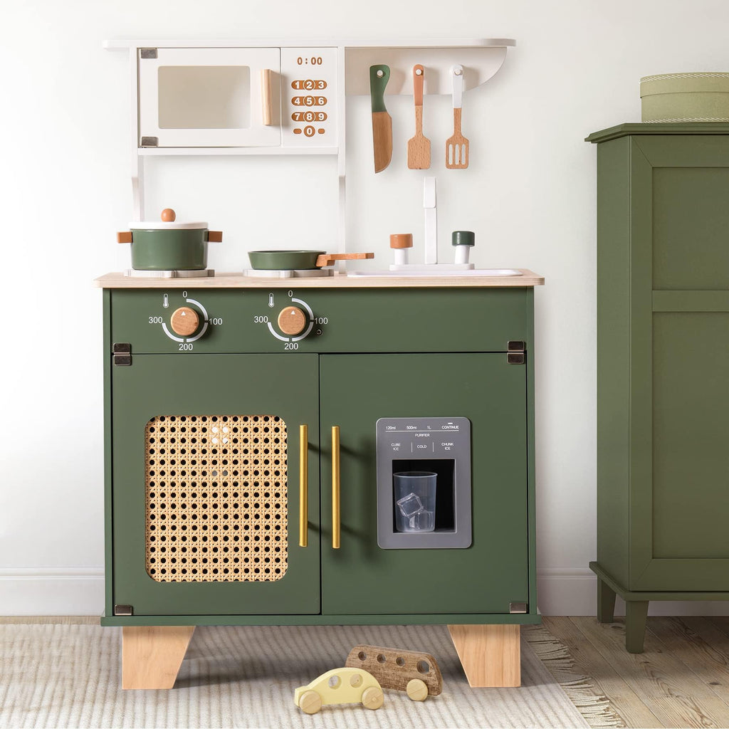 Vintage Green Wooden Toy Kitchen Set - Lunamoa