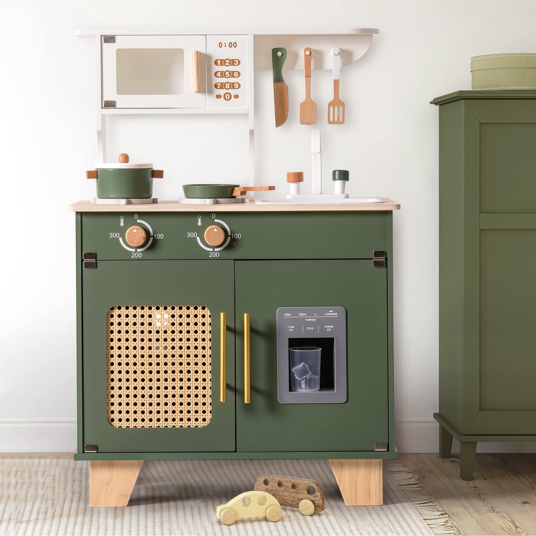 Vintage Green Wooden Toy Kitchen Set - Lunamoa