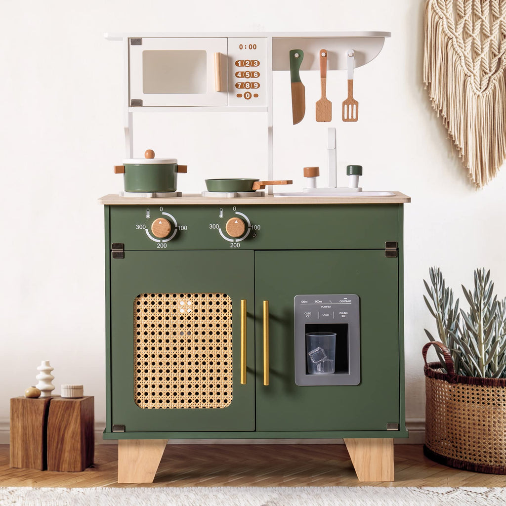 Vintage Green Wooden Toy Kitchen Set - Lunamoa