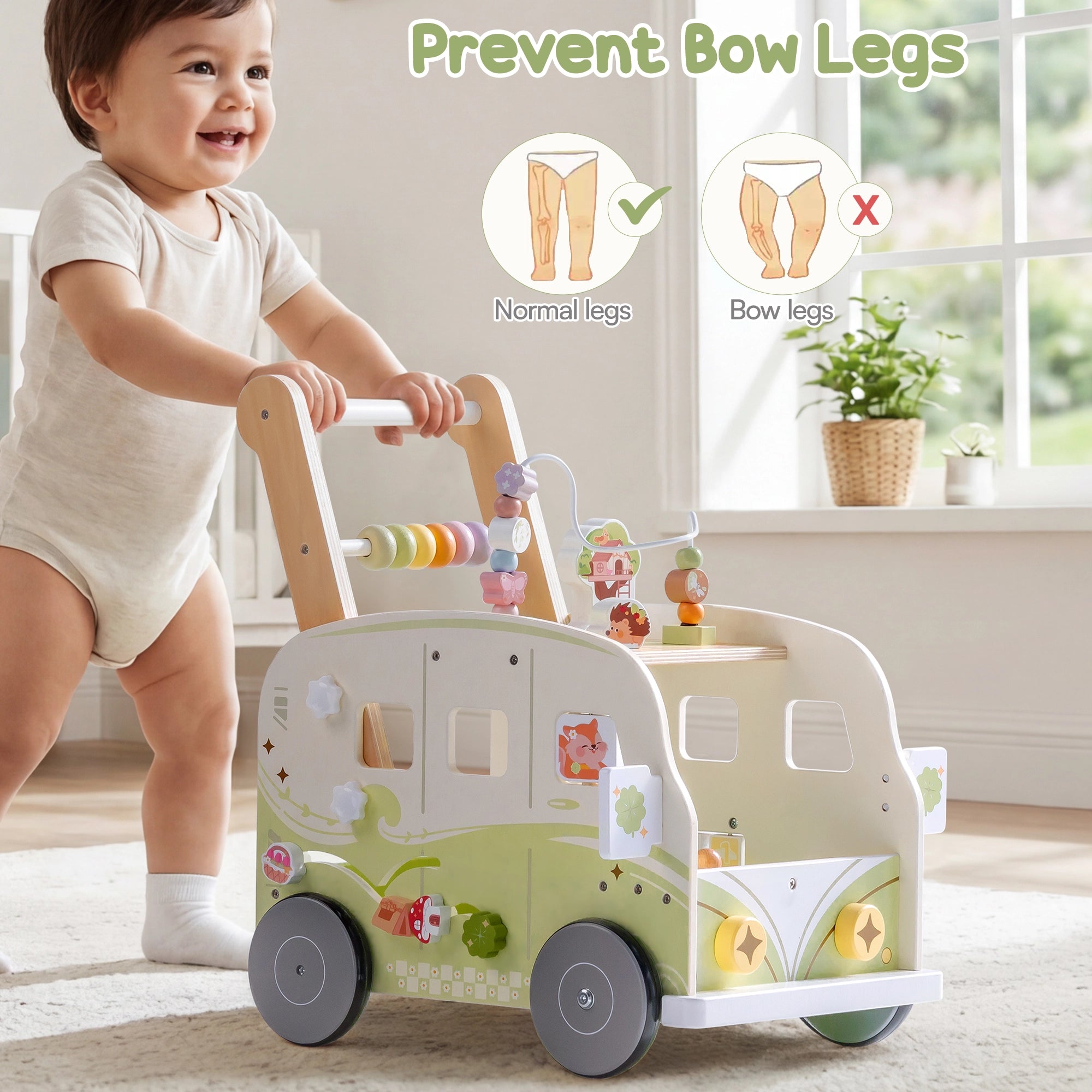 Wooden Baby Push Walker – Adventure Bus SproutHands™