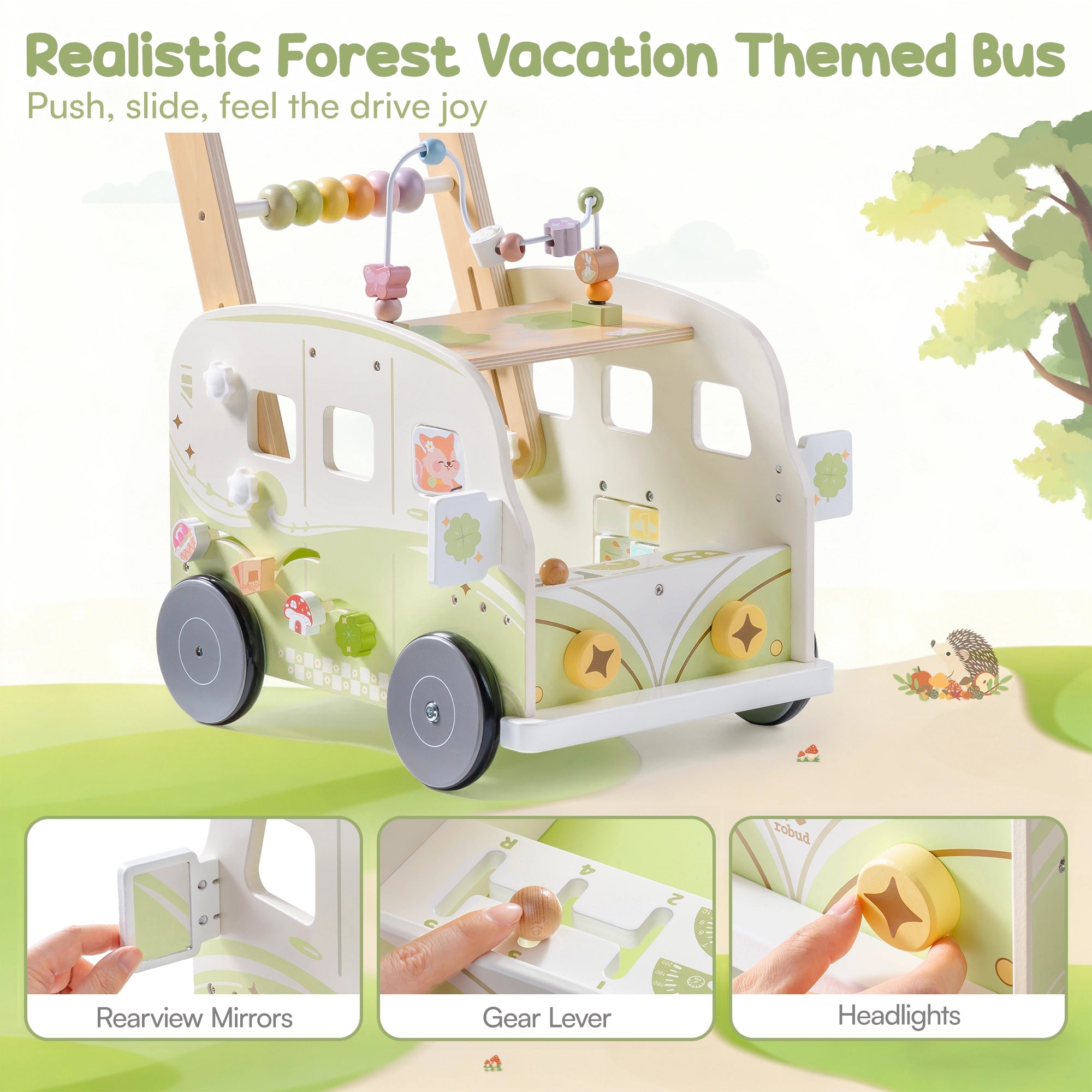 Wooden Baby Push Walker – Adventure Bus SproutHands™