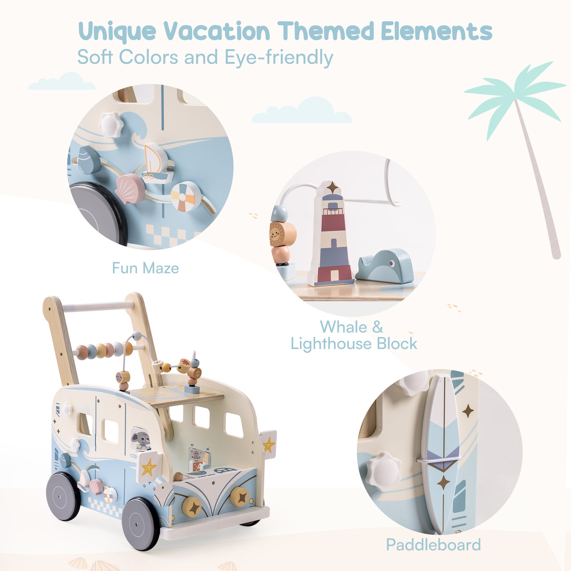 Wooden Baby Push Walker – Adventure Bus SproutHands™