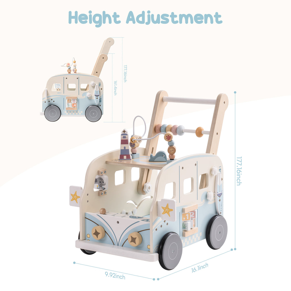 Wooden Baby Push Walker – Adventure Bus SproutHands™