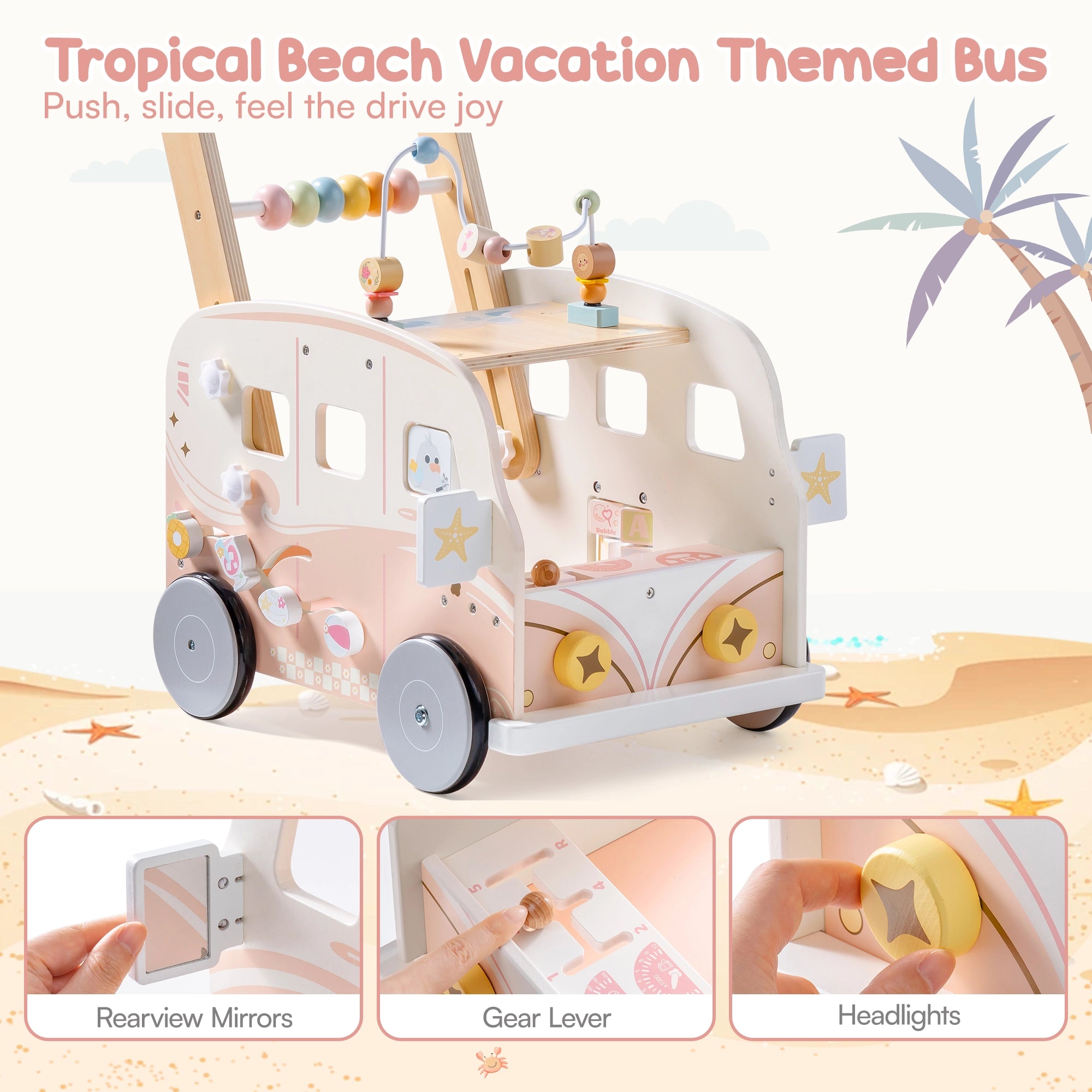 Wooden Baby Push Walker – Adventure Bus SproutHands™
