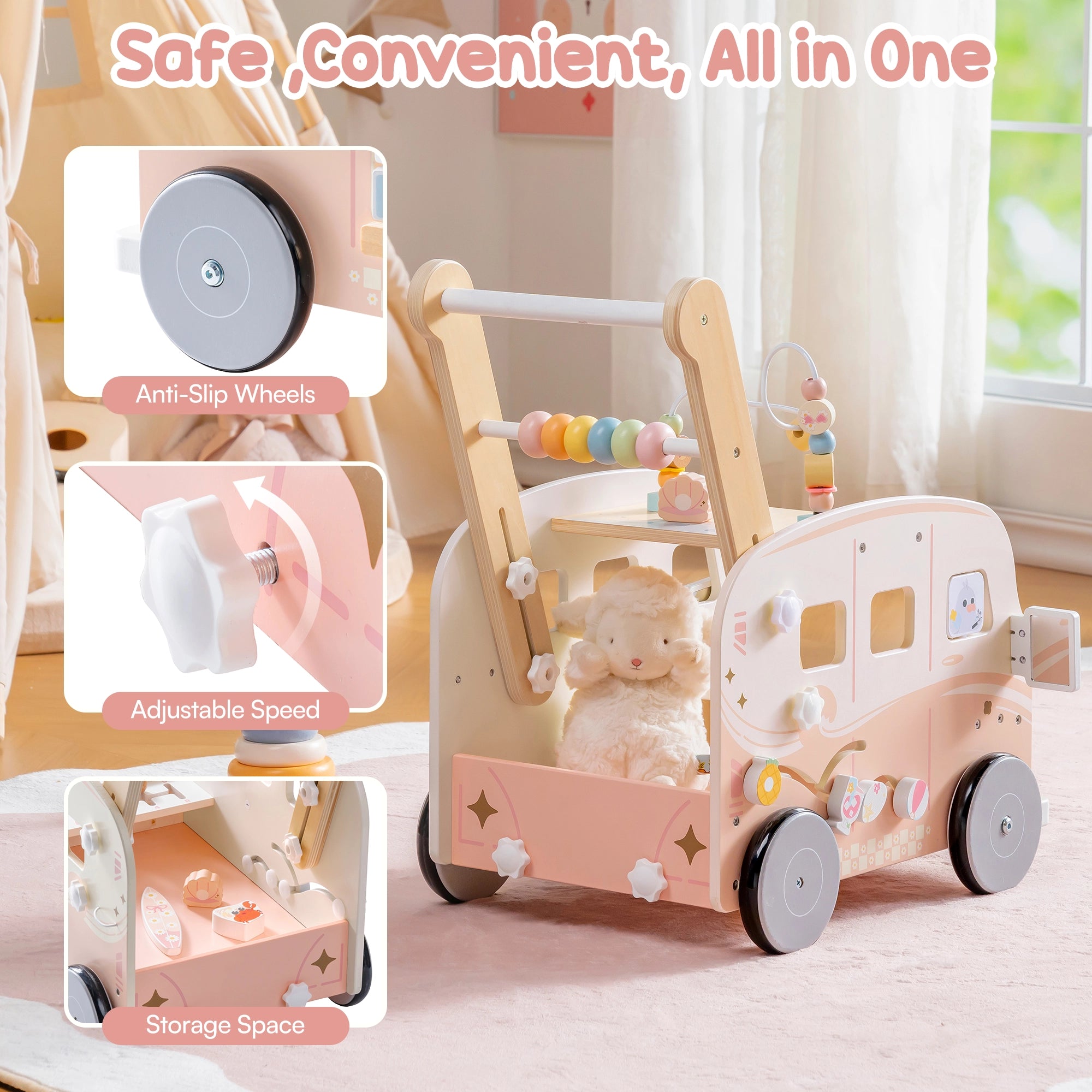 Wooden Baby Push Walker – Adventure Bus SproutHands™