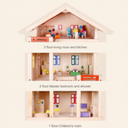 3-stöckiges Holz Puppenhaus Villa mit Möbeln SproutHands™