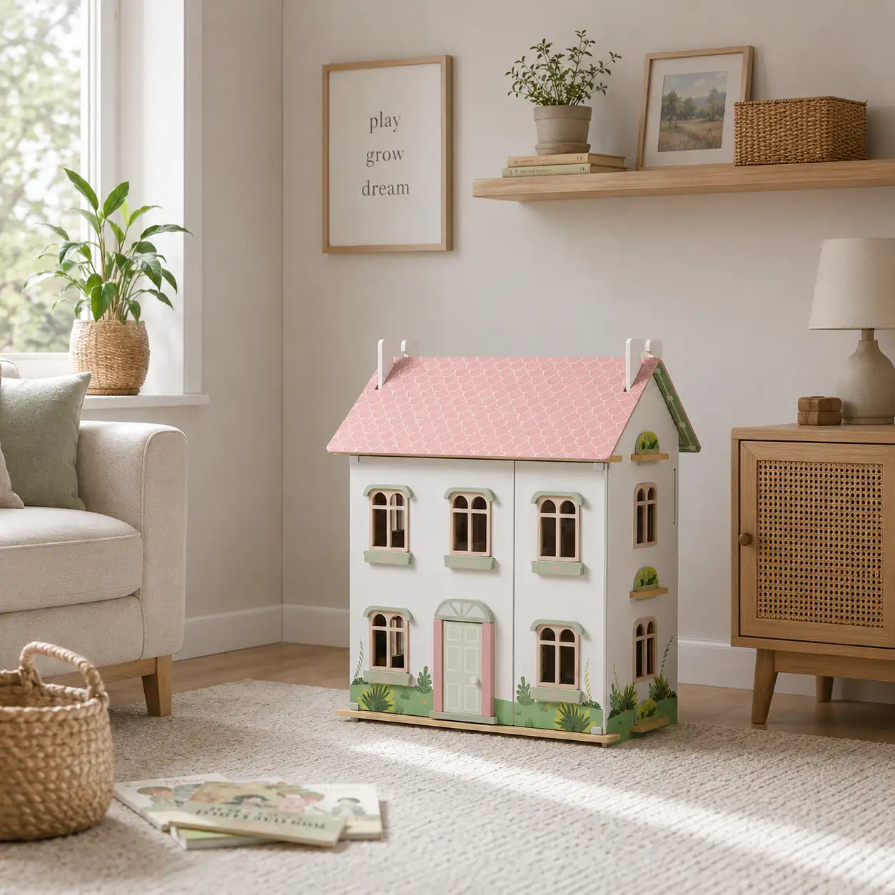 Maison de poupée en bois à 3 niveaux avec meubles SproutHands™