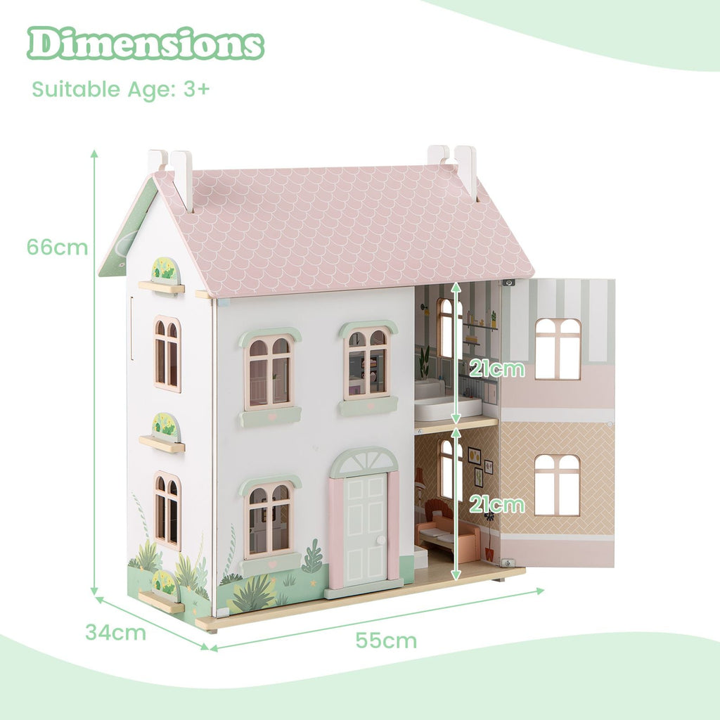 Maison de poupée en bois à 3 niveaux avec meubles SproutHands™