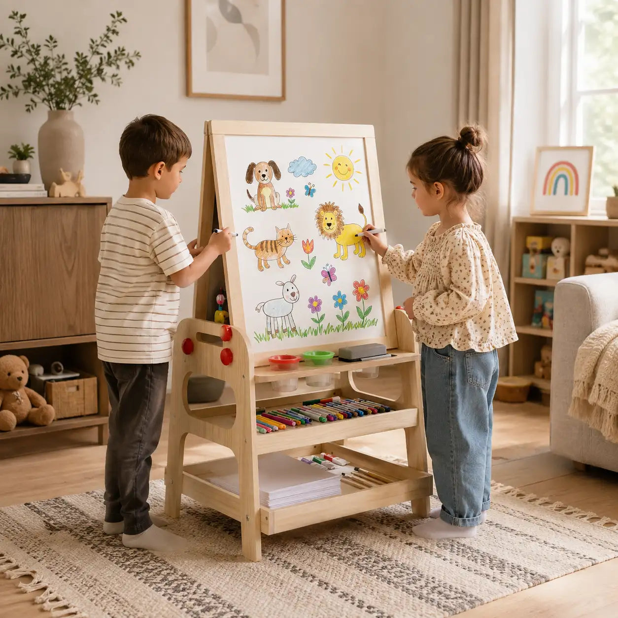 2-in-1-Holzstaffelei Magnetische Whiteboard & Kugelbahn SproutHands™
