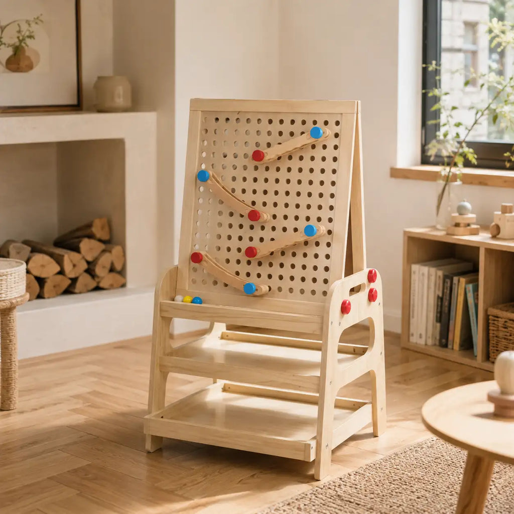 2-in-1-Holzstaffelei Magnetische Whiteboard & Kugelbahn SproutHands™