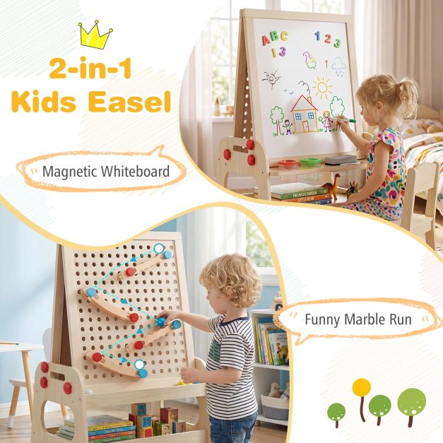 2-in-1-Holzstaffelei Magnetische Whiteboard & Kugelbahn SproutHands™
