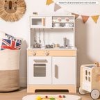 Cuisine En Bois Avec Stickers DIY Et Tableau Noir – Cuisine Enfant Avec Machine À Café Et Fenêtre De Service