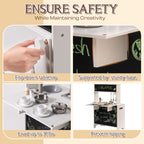Cuisine En Bois Avec Stickers DIY Et Tableau Noir – Cuisine Enfant Avec Machine À Café Et Fenêtre De Service