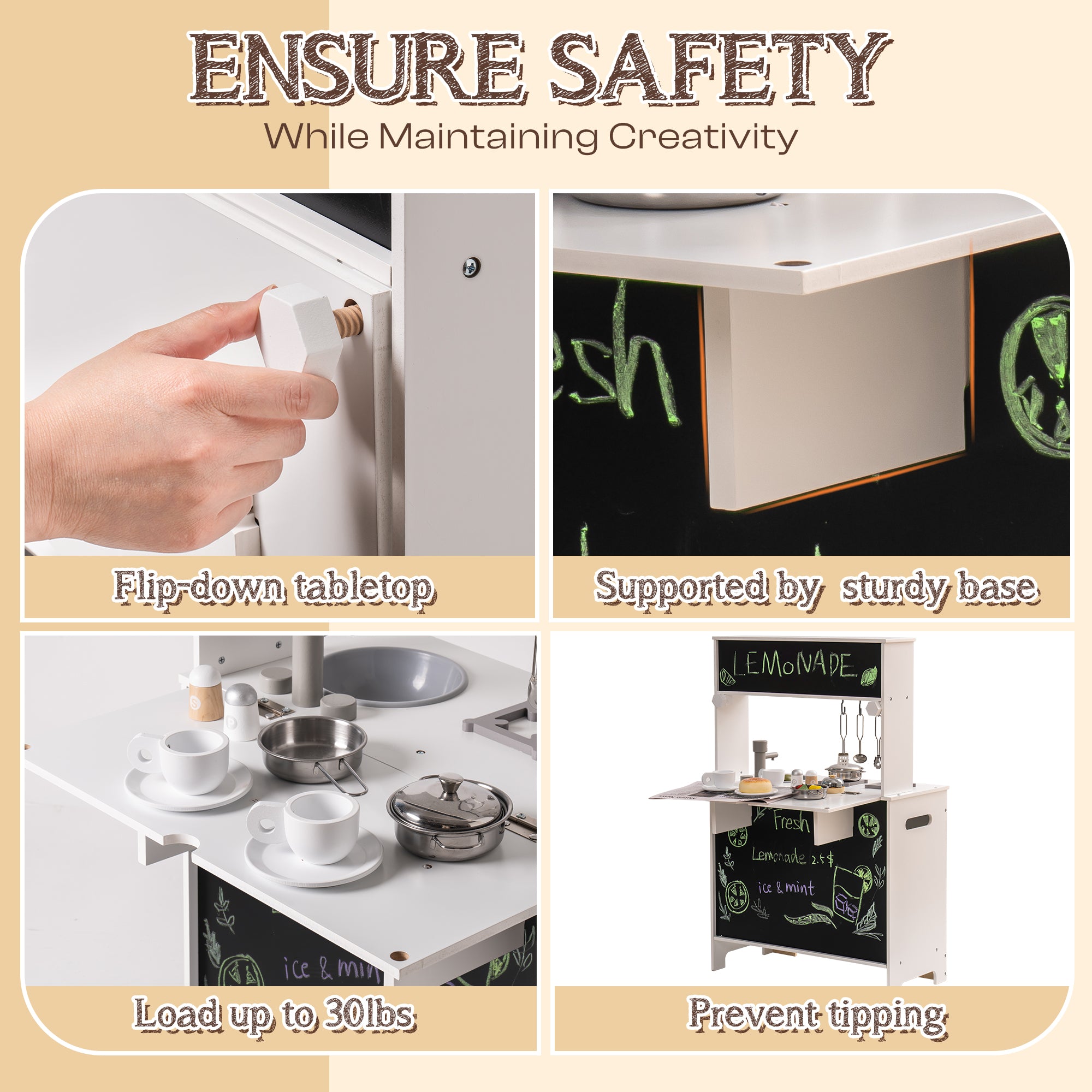 Cuisine Enfant en Bois avec Stickers DIY et Tableau Noir SproutHands™