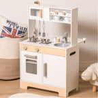 Cuisine En Bois Avec Stickers DIY Et Tableau Noir – Cuisine Enfant Avec Machine À Café Et Fenêtre De Service