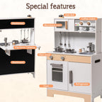 Cuisine En Bois Avec Stickers DIY Et Tableau Noir – Cuisine Enfant Avec Machine À Café Et Fenêtre De Service