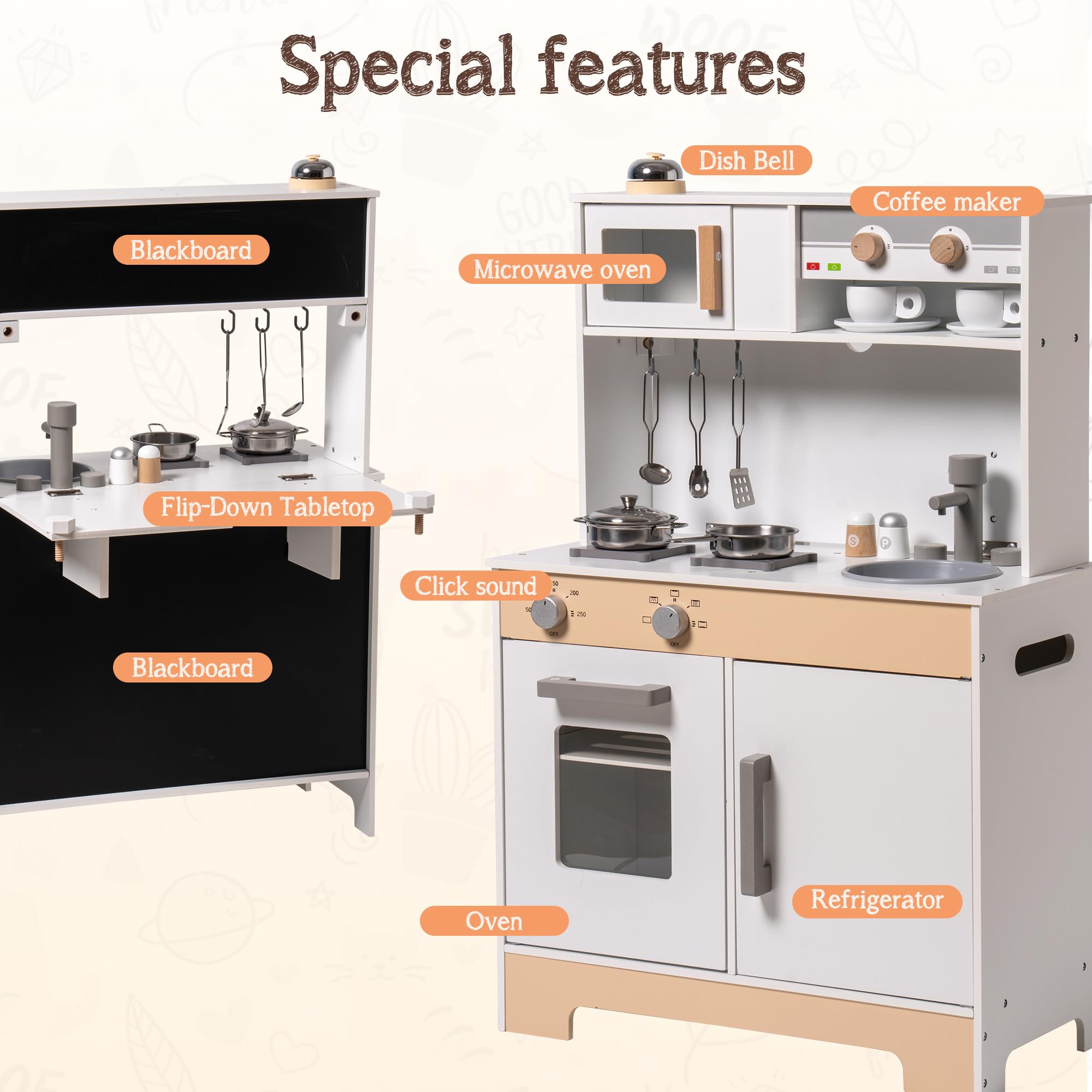 Play Kitchen Set with DIY Stickers and Chalkboard SproutHands™