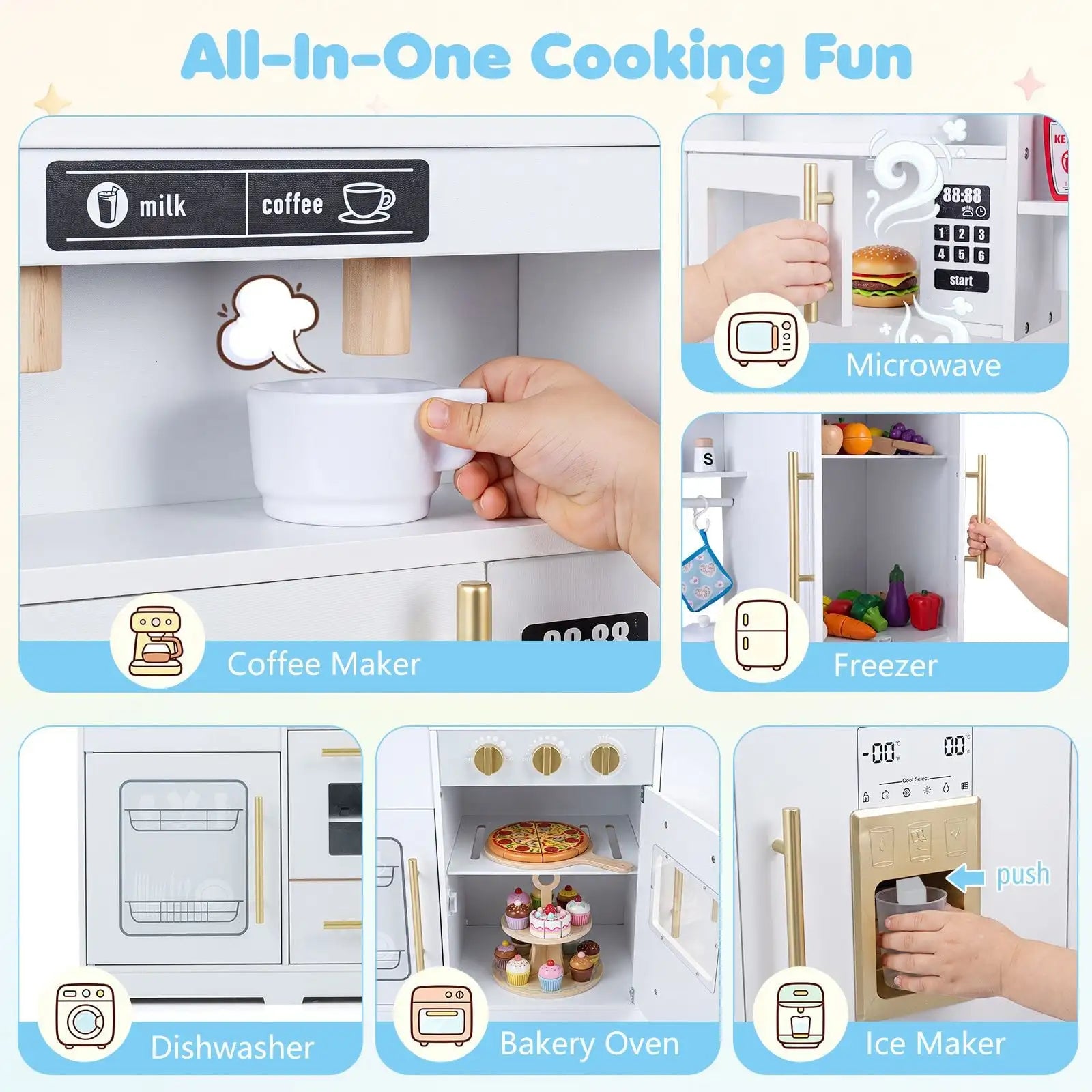 Cuisine en bois pour enfant avec lumières, sons et machine à glaçons SproutHands™