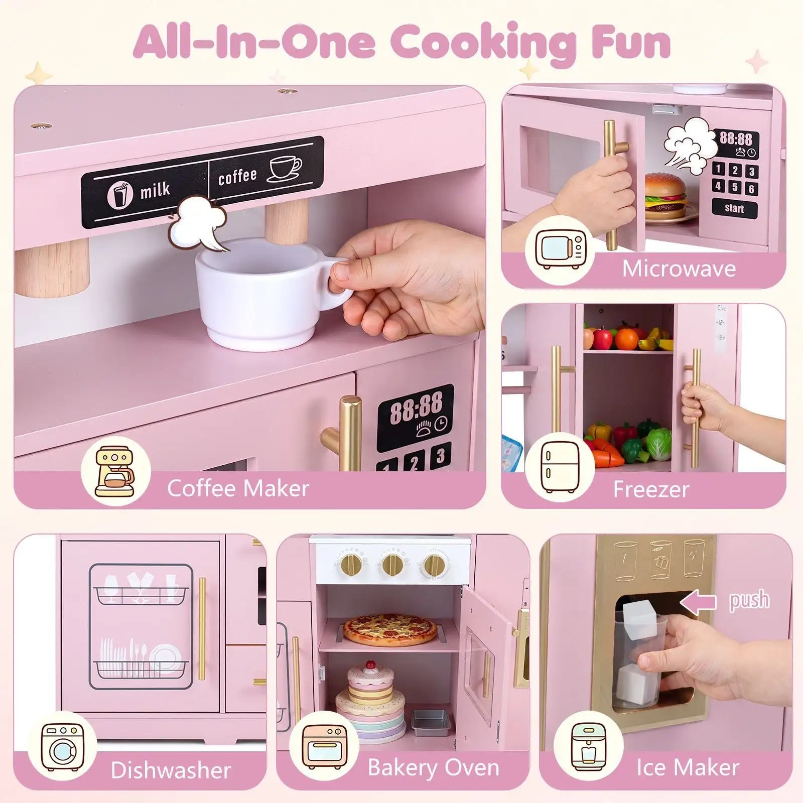 Cuisine en bois pour enfant avec lumières, sons et machine à glaçons SproutHands™