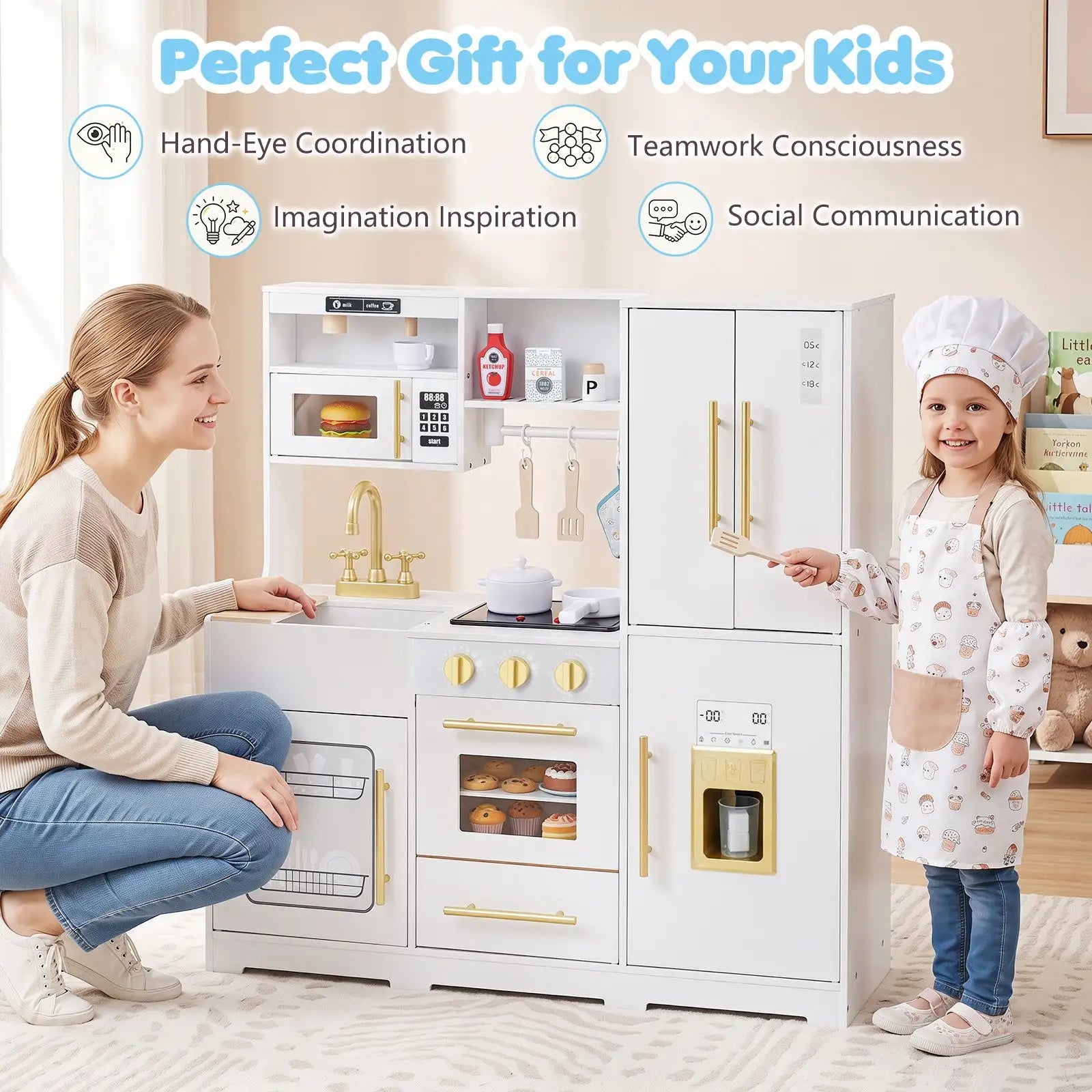 Cuisine en bois pour enfant avec lumières, sons et machine à glaçons SproutHands™